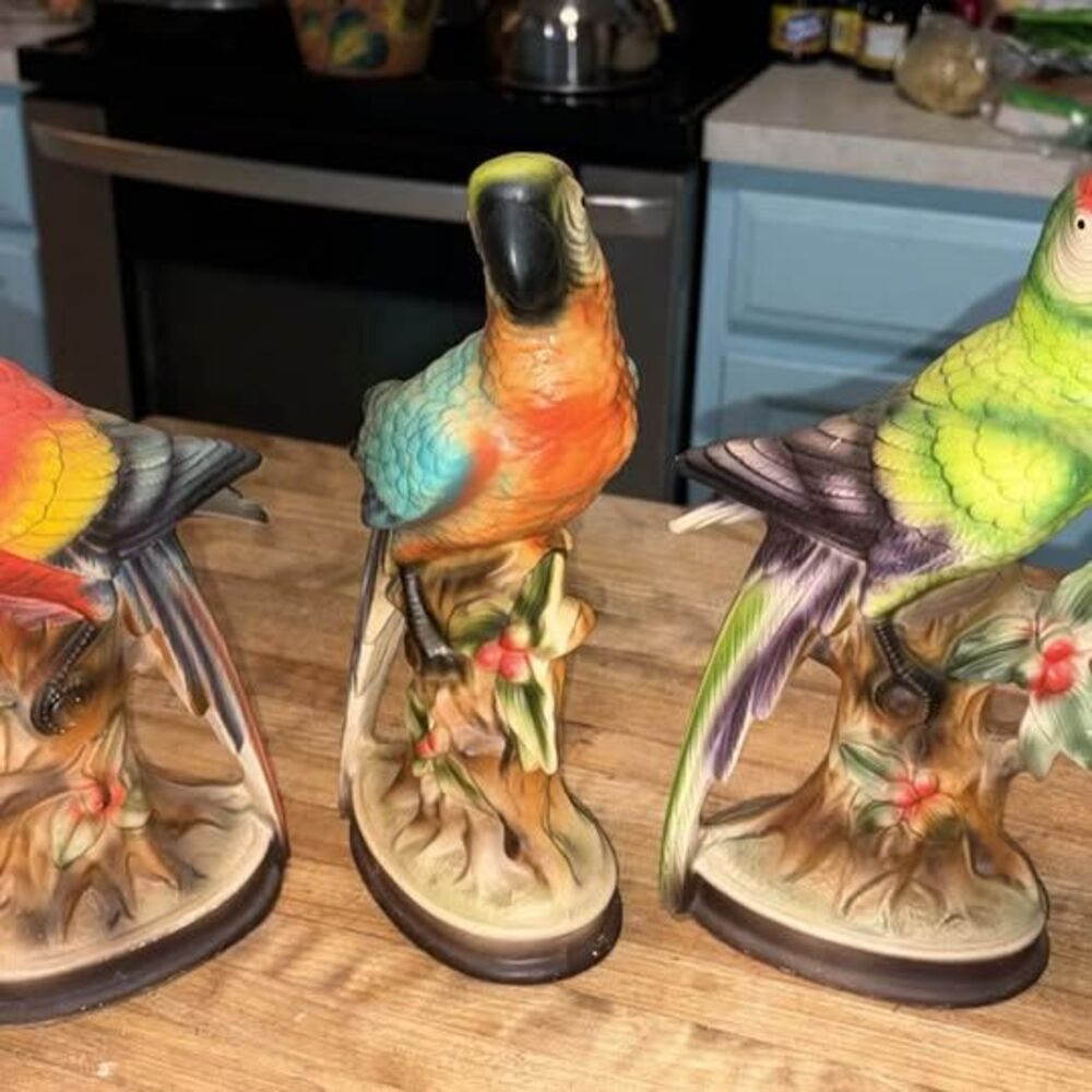 Vintage Wales Japan Ceramic Parrot Figurines - Set of 3